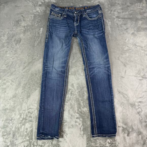 Rock Revival Dania easy skinny grunge punk Y2K embellished jeans womens 28x30 - Picture 1 of 11
